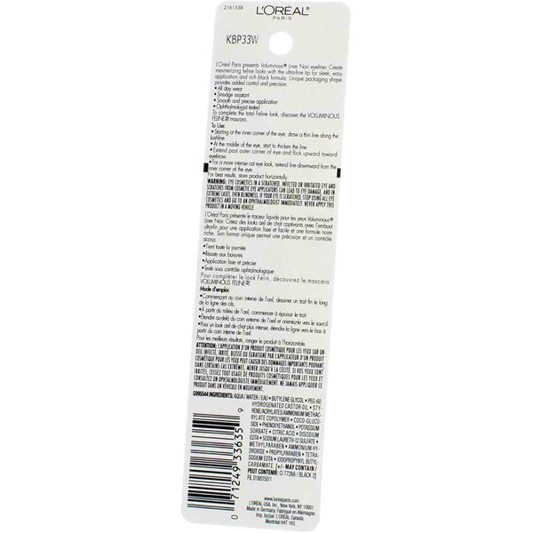 L'Oreal Voluminous Liquid Eyeliner Noir Liner, 300 Blackest Black (Pack of 2)