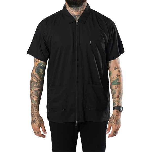 Barber Strong Barber Jacket, Men's Black, Hair Repellent, Lightweight and Breathable Vented Side Panels, Features Easy Hair Removal and 2-Way Zipper Closure, S, Great for Pet Grooming