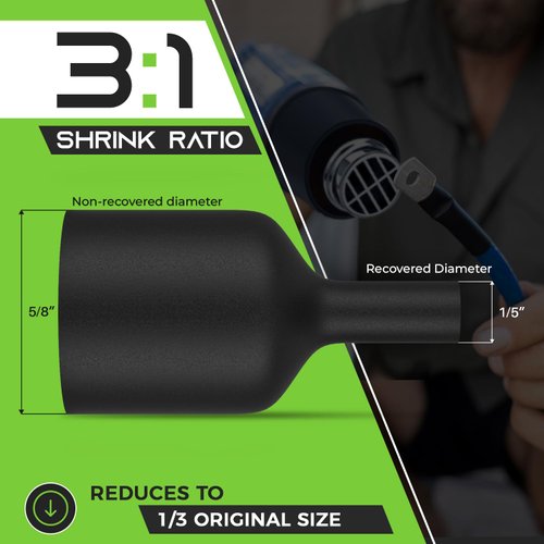 GEARit 5/8 inch Heat Shrink Tubing - 3:1 Ratio Adhesive Lined, Marine-Grade Waterproof Industrial Shrink Wrap, Dual-Wall Tubing, UL Approved - 50FT Roll - Black