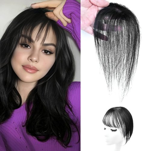 Bangs Hair Clip, Clip in Bangs Hair Toppers for Women 100% Real Human Hair, Clip on Bangs 360° 3D Cover Wispy Fake Clip in Hair Extensions for Women Daily (Natural Black, 3D 5 * 7 French Bangs)