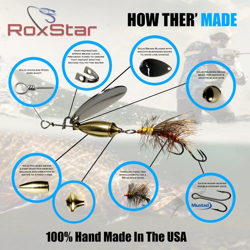 RoxStar Fly Strikers Blue Series - Hand-Crafted in The USA - Proven Nationwide Most Versatile Fishing Spinner for Bass, Trout, Pike, Steelhead- Stop Fishing - Start Catching!… (1/4oz Blue Series)
