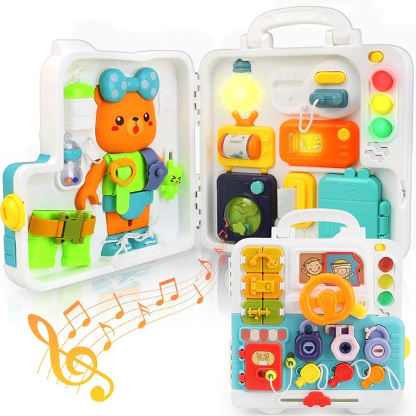 Busy Board Montessori for 1-2 Year Old, Musical Toys for Toddlers 1-3, Learning Sensory Toys for Kids 12 18 Months, Early Educational Fine Motor Baby Toys for 1 2 3 Years Old Birthday Gift Boys Girls