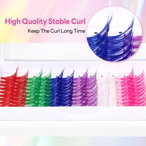 Colored Cluster Lash Extensions 120Pcs 40D 14mm 16mm Mixed Rainbow Colorful Individual Eyelash Salon Party White Purple Pink Cluster Eyelash