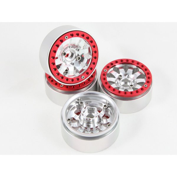 ALIENTAC Red & Silver 1.9" Alloy Wheel Rim Set for 1/10 RC Crawler SCX10 CC01-4PCs