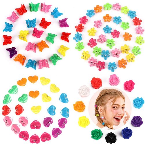 YISSION 200 Pcs Mini Flower/ Butterfly/ Heart Hair Clip Rose Claw Clips 90s Hair Accessories for Girls Women School Party Gifts Assorted Color