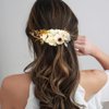 Yheahin Bridal White Rose Flower Hair Comb Boho Handmade Floral Headpiece Wedding Flower Hair Accessories for Women Brides Bridesmaids (White 2)