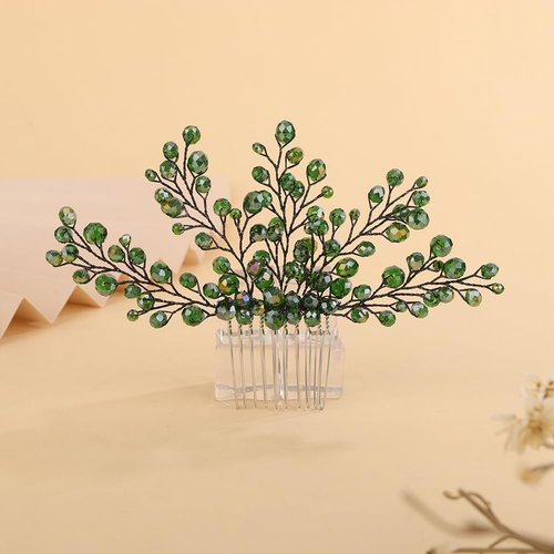 Teyglen Bridal Green Crystal Hair Comb Rhinestone Wedding Hair Comb Hair Accessories for Bride Bridal Hair Piece Headpiece for Women Girls (Green)