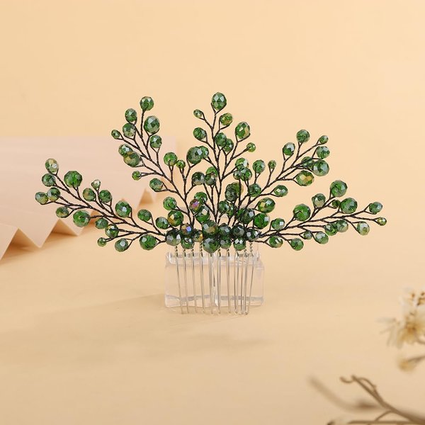 Teyglen Bridal Green Crystal Hair Comb Rhinestone Wedding Hair Comb Hair Accessories for Bride Bridal Hair Piece Headpiece for Women Girls (Green)
