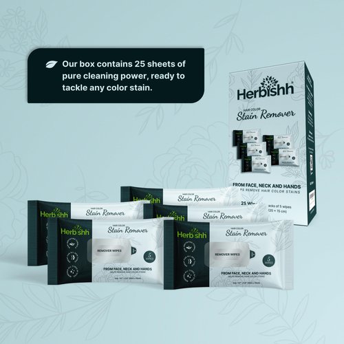 Herbishh Hair Color Stain Remover Wipes – Gentle Formula for Dye Cleanup – Easy Clean Hair Color Remover Wipes for Skin – Travel Pack With 5 Wipes – Safe and Skin-Friendly (Pack of 5)