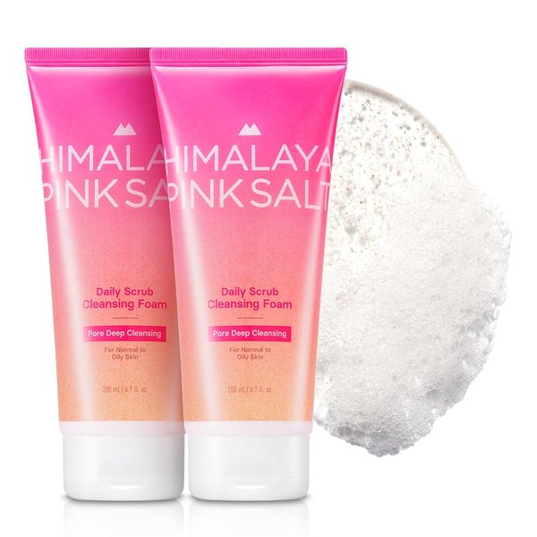 HIMALAYA PINKSALT Daily Scrub Cleansing Foam Pore Deep Cleansing, 6.7 fl oz 2 Pack - BHA facial cleanser for oily skin, Pore Cleaner, Facial Scrub, Low Alkaline Facial Cleanser, Korean Skin Care