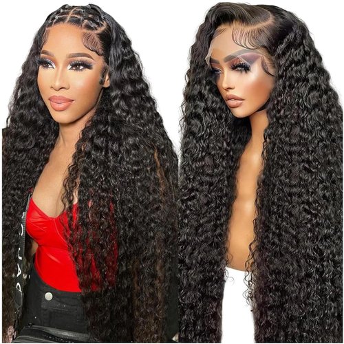 13x6 Water Wave Lace Front Wigs Human Hair 34 Inch 180% Density Water Curly HD Transparent Lace Frontal Wig For Black Women Glueless Wigs Human Hair Pre Plucked with Baby Hair