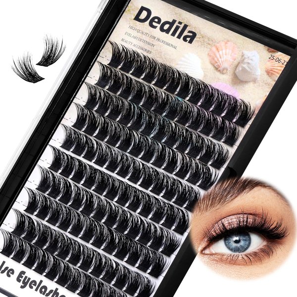 Dedila 120 Clusters Individual False Eyelashes Wide Stem D Curl Handmade Dramatic Black Soft and Light 5D Volume Eye Lashes Extensions Thick Base Women Girls Beauty Tools (12mm)