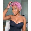 Fencca Short Pink Curly Wig Afro Pixie Cut Curly Wigs for Women Pixie Fluffy Wig with Bangs Mixed Pink Synthetic Cute Wigs for Black Women