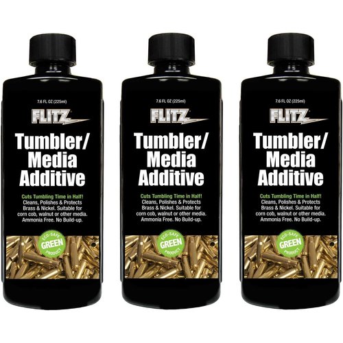 Flitz Tumbler Media Additive - 7.6oz Bottle of USA-Made Brass Cleaner Reloading Liquid for Ammo, Copper, & All Metals - Ammonia-Free Tumbling Polish to Remove Oxidation, Powder Residue (3 Pack)