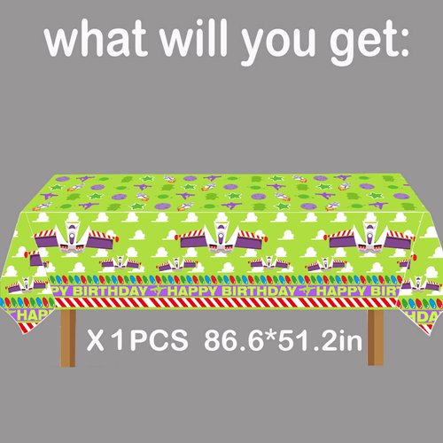 METIXOZE Buzz Cartoon Year Birthday Party Tablecloth Light Inspired Year Cartoon Story Party Table Cloths Buzz Birthday Party Decorations Supplies, (1)