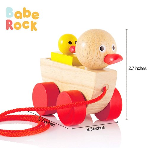 Babe Rock Pull Toy Wooden Duck Pull Along Toddler Toy for Girl Boy Age 1 Year Old Baby Learning Toy for Beginner Walkers
