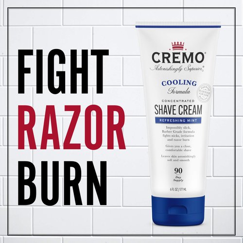 Cremo Barber Grade Cooling Shave Cream, Astonishingly Superior Ultra-Slick Shaving Cream Fights Nicks, Cuts and Razor Burn, 6 Fl Oz