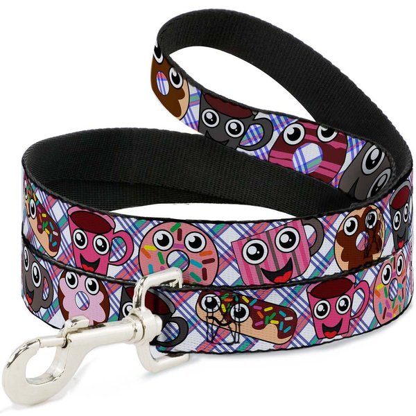 Buckle-Down Pet Leash - Donuts & Coffee Cartoon - 4 Feet Long - 1.5" Wide