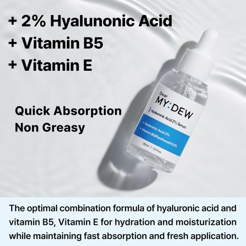 DearMYDEW 2% Hyaluronic Acid Serum with Vitamin B5, Hyalu B5 Intense Hydrating Serum for Face, Moisturizing, Anti-Aging for Fine Lines, Visibly Plumps Skin, Fast Absorbing, Korean Skincare, 1Fl Oz
