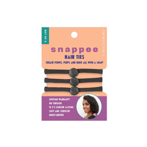 Snap Hair Ties for Thick, Natural, Curly Hair | No Slip, No Tension Pro Hair Tie | Strong Ponytail Holder (3 Pack, Black)