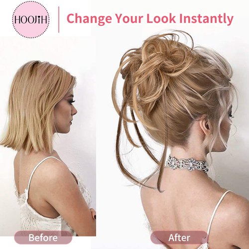 HOOJIH Messy Bun Hair Piece, Super Long Tousled Updo Hair Bun Extensions Wavy Hair Wrap Ponytail Hairpieces Hair Scrunchies with Elastic Hair Band for Women HB007 Grace - Cool Light Blonde
