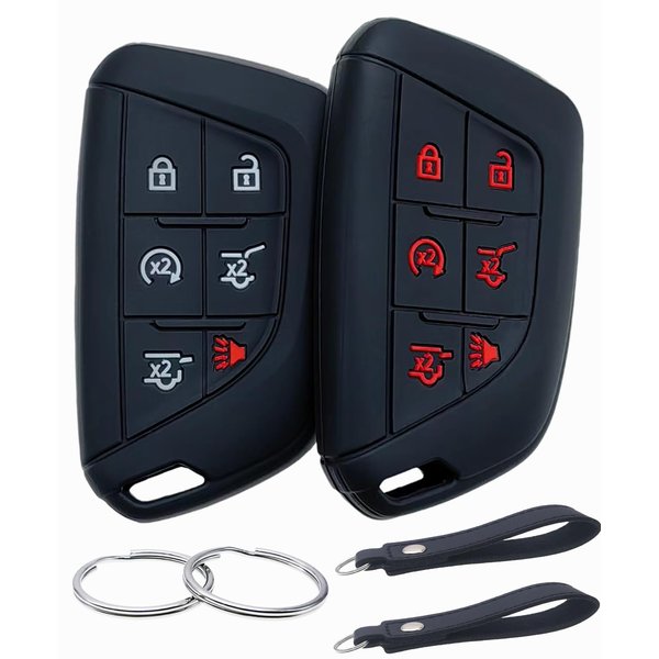 REPROTECTING Silicone Rubber Key Fob Cover Compatible with Cadillac Escalade Escalade ESV (Black/Black, 6 Buttons)