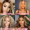 Highlight Ombre Bob Wig Human Hair Honey Blonde P4/27 Human Hair Bob Straight Wigs Pre Plucked 13x4 Lace Front Bob Wigs with Natural Hairline for Women 180% Density 14 Inches
