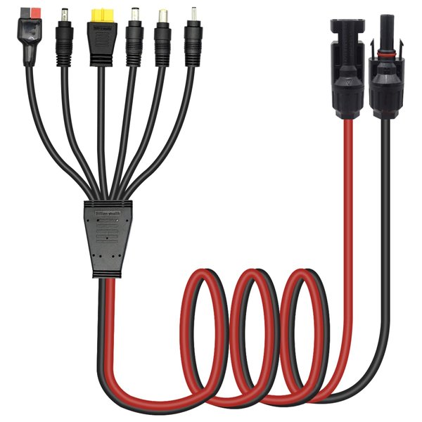 1 to 6 Y Splitter Solar Connector Kit Extension Cable with Female and Male Connectors Solar for Panel Adaptor Kit Tool, 4 Feet Solar Connector Extension Cable, DC8mm DC6.5mm, DC5.5mm Connector