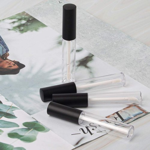 GTHER 10ML Lip Gloss Tubes Empty, Empty Lip Gloss Containers, Clear Refillable Lip Balm Bottles with Rubber Inserts and Funnel for Lip Samples Set of 10 (Matte Black + Transparent)