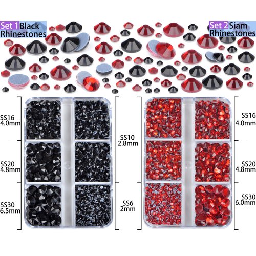 QOGIR 10000 Pieces 5 Mixed Size Siam Black and Multicolor Hotfix Rhinestones for Crafts Clothes Nail Art with Tweezers and Picking Rhinestones Pencil