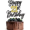 1 PCS Happy 21st Birthday Cake Topper Black Gold Glitter Cheers to 21 Years Birthday Cake Pick 21 Fabulous Cake Decoration for Happy 21st Birthday Anniversary Party Cake Decorations Supplies