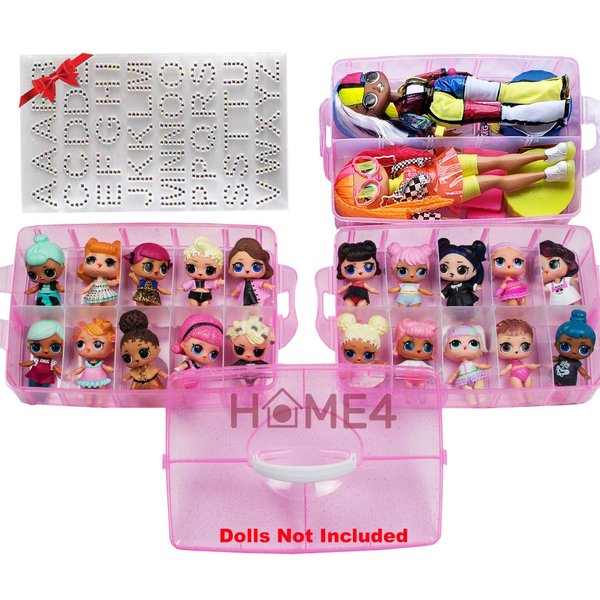 HOME4 No BPA Storage Organizer Carrying Case Box 30 Adjustable Compartments Compatible with Small Dolls LOL Toys Bead Beyblade Hot Wheels Tool Craft Sewing Jewelry Hair Accessories (Pink)