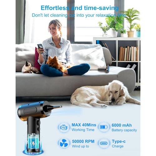 LIHAN Compressed Air Duster, Electric Air Blower Cleaner with LED Light for Computer, Keyboard, Home, Car, Office,Rechargeable Portable and Cordless Handheld Mini Air Blower for Inflatable Bed Ball