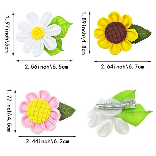 3 Pairs of Little Girl Hair Clips Bows Sunflower Hair Clips Daisy Hair Bow Flower Tiny Hair Clips Alligator Clips for Infant Little Girls Teens Thick Fine Hair 3 Designs