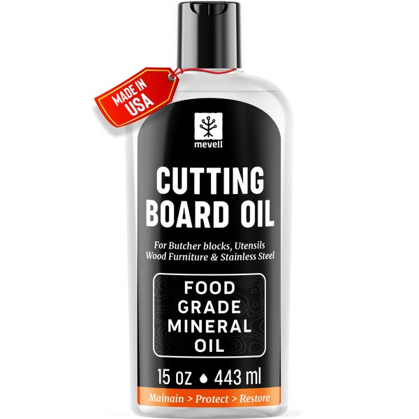 Mevell Food Grade Mineral Oil Made in USA 15 Oz, Butcher Blocks and Kitchen Countertops Conditioner, Food Safe Cutting Board Oil, Finish for Marble, Soapstone