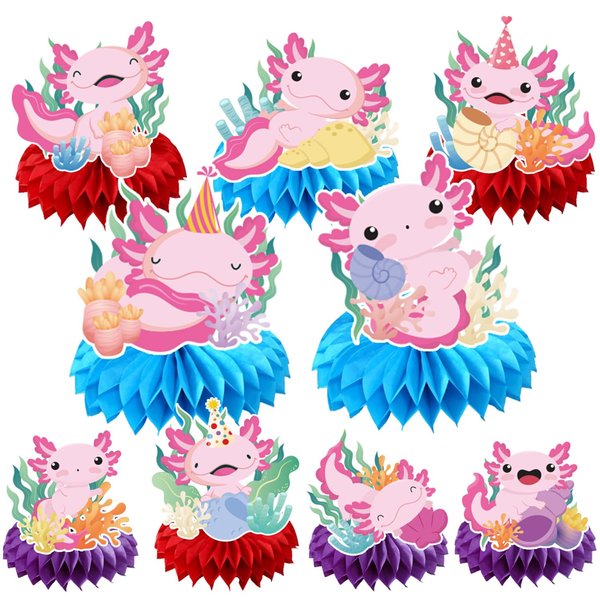 Refavor Axolotl Birthday Decorations - 9PCS Axolotl Party Table Decorations Cute Axolotl Theme Honeycomb Centerpiece Decor for Birthday Party Baby Shower Decorations Supplies Kids Girls