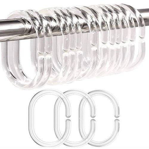 Resze 24 PCS Shower Curtain Rings,Plastic Clear Shower Curtain Hooks,C-Shaped Rings Hook Hanger Bathroom Shower Window Rod