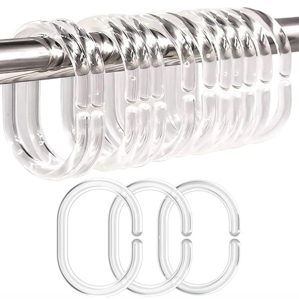 Resze 24 PCS Shower Curtain Rings,Plastic Clear Shower Curtain Hooks,C-Shaped Rings Hook Hanger Bathroom Shower Window Rod