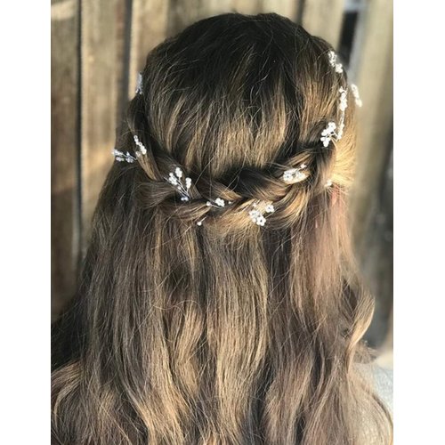 Chargances Bridal Long Hair Vine Pearl Headband Bohemia Pearl Hairpiece for Weeding Prom Festival Pearl Wedding Hair Accessories Bridesmaids Headpiece Flower Girls Weeding Hair Jewelry (silver)