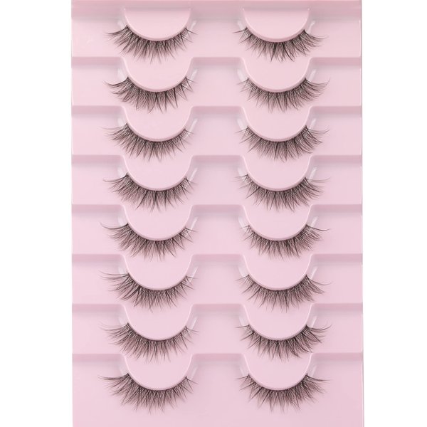 Fake Eyelashes Natural Short Cat Eye Lashes Clear Band Fluffy Wispy False Eyelashes 8 Pairs by Yawamica