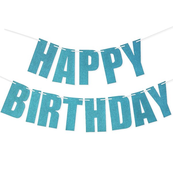 Blue Happy Birthday Banner, 7.3 Inch Thickened Glitter Paper Happy Birthday Letters Banner for Happy Birthday Backdrop Decorations Birthday Party Baby Shower Decorations Supplies
