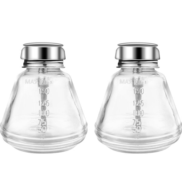 2 PCS 6 Oz Glass Pump Dispenser Bottle Push Down for Nail Polish Remover, Clear Refillable Dispenser Bottle Hand Pumping Press Container with Metal Flip Cover Pump Bottle Dispenser (A)