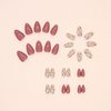 Almond Press on Nails Short Fake Nails Flower Glue on Nails Red Bean Paste Full Cover False Nails Press ons Glossy Acrylic Nails Artificial Stick on Nails for Women 24Pcs