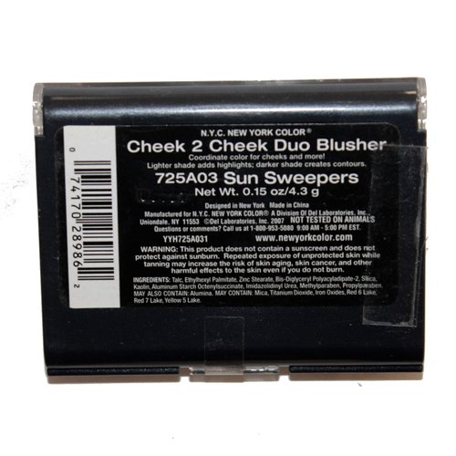 N.Y.C. (1) Compact Cheek 2 Cheek Duo Blusher - Highlights & Contours - Two Shade Makeup Palette - #725A03 Sun Sweepers - Net Wt. 0.15 oz