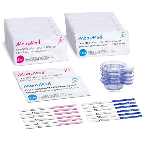 MomMed Pregnancy Test Strips (HCG20-LH60), Includes 20 Pregnancy Tests, 60 Test Strips, 80 Urine Cups, Easy to Use Ovulation Predictor Kit, Accurate Fertility Test for Women