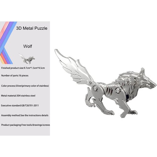 3D Metal Model Kits, Mechanical Wolf 3D Metal Puzzle,Steel Animal Series DIY Brain Teasers Simple 3D Puzzles Home Decor Art Craft Gifts Toys for Adult