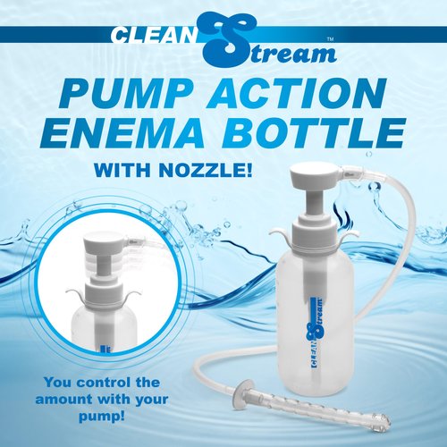 Cleanstream Pump Action Enema Bottle with Nozzle, Travel Enema Kit for Colon Cleansing with Syringe Handle and Nozzle Tip, Reusable at Home Cleaner Set for Men and Women, Premium Silicone, 300 ml
