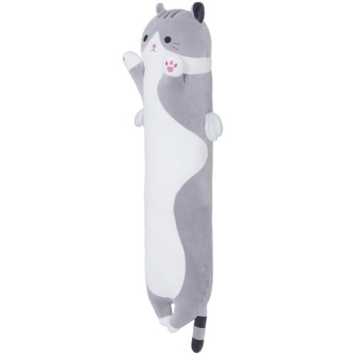 Sausudols Long Cat Plush Body Pillow, Cute Cat Plush Toy Pillows with Wings, Stuffed Animals Kitten Soft Plushies Gifts for Kids Girls Girlfriend(Grey, 19.6in/50cm)