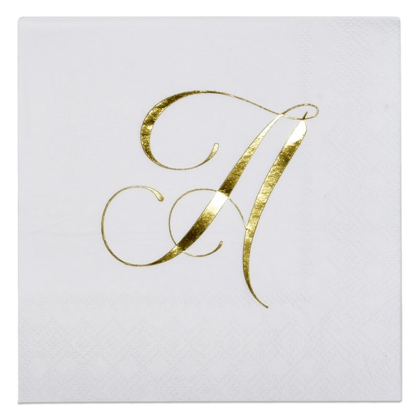 Gift Boutique 100 Gold Letter A Monogram Cocktail Napkins Disposable Paper Pack Elegant Metallic Golden Foil Hand Napkin for Powder Room Wedding Holiday Birthday Party Baby Shower Decorative Towels