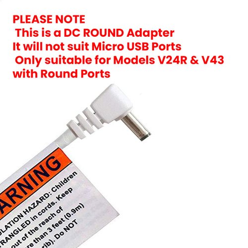 Babysense Round Power Adapter for Video Baby Monitors: V24R and V43 Only (Will Not Fit Micro USB Port - Only for Round DC Ports!)
